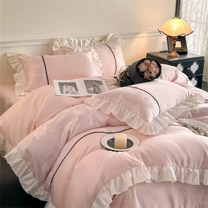 贵族贡缎冰丝提花四件套轻奢丝滑欧式绣花高档天.丝四件套