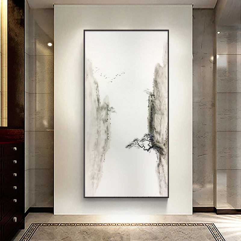 新中式入户玄关装饰画客厅背景墙壁画书房茶室过道挂画禅意水墨画