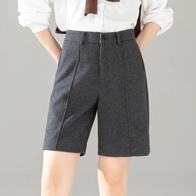 SLIU2025年冬季新款复合韩版休闲五分裤女高腰显瘦加厚直筒裤8257