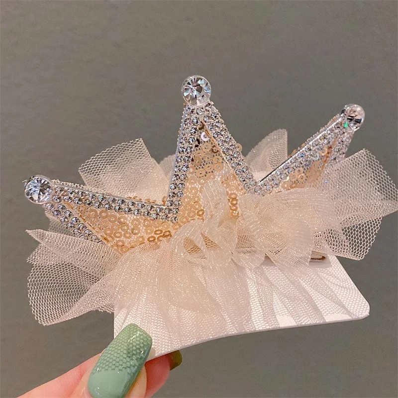 宝宝生日公主风王冠皇冠儿童发饰发卡人鱼姬幻彩高端粉色发夹亮片