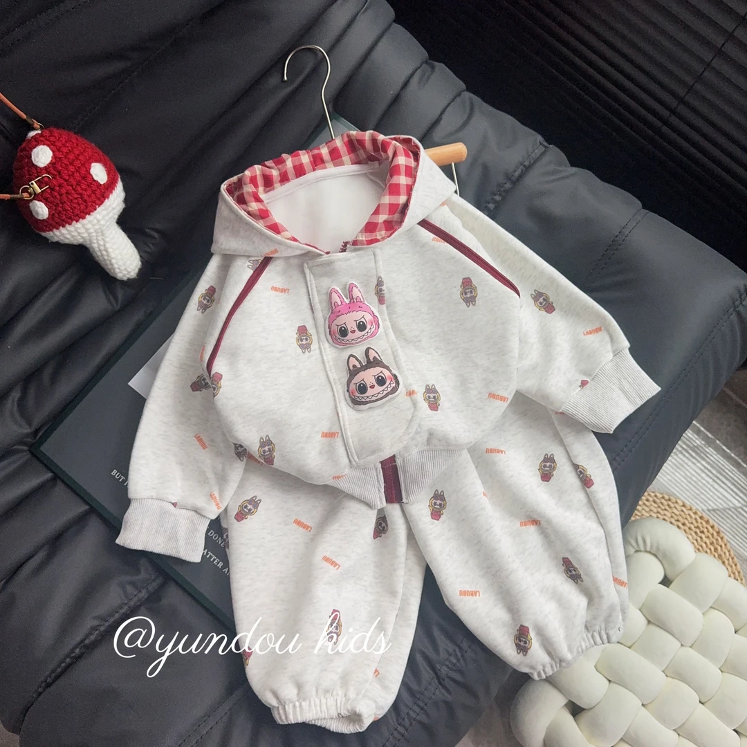 【实体品质】儿童连帽韩版卫衣套装2025新款男女宝宝宽松连帽上衣潮