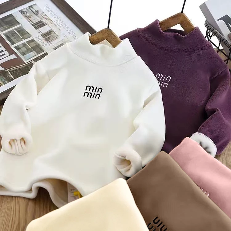 2025新款儿童加绒双面奥利绒半高领套头冬季休闲纯色儿童A类卫衣