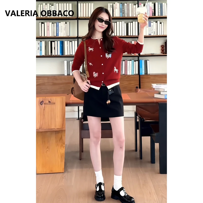 VALERIAOBBACO/瓦莱丽娅 奥贝科VO暮黑色两穿式腰带装饰短裙
