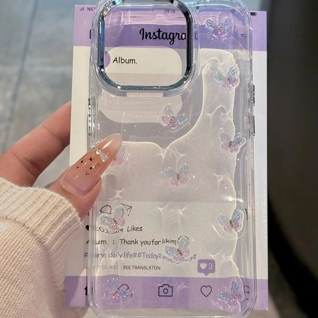 简约透明蝴蝶适用于苹果16手机壳iPhone15耐脏14Plus潮款13/12/11