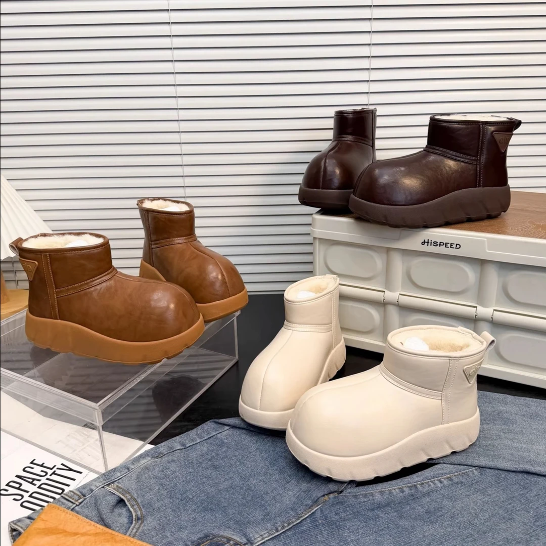 厚底大头卡皮巴拉雪地靴女冬季加绒加厚保暖丑萌面包短靴棉鞋