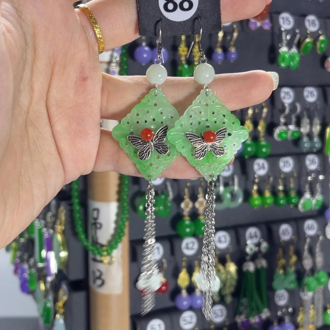 银S925镶嵌翡翠耳饰88
