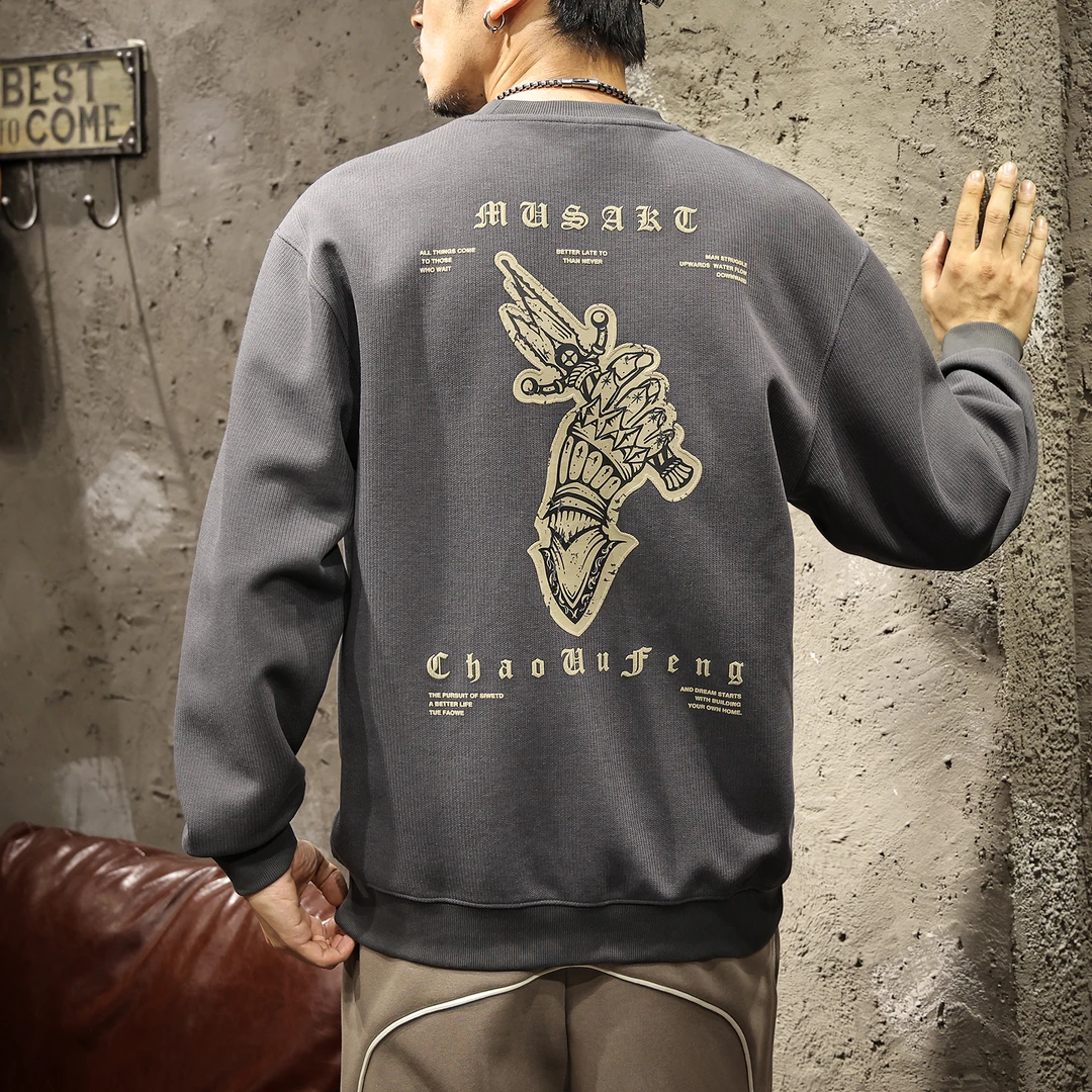 MR.MUDI/穆迪先生美式高端圆领卫衣男春秋季潮牌印花休闲宽松长袖