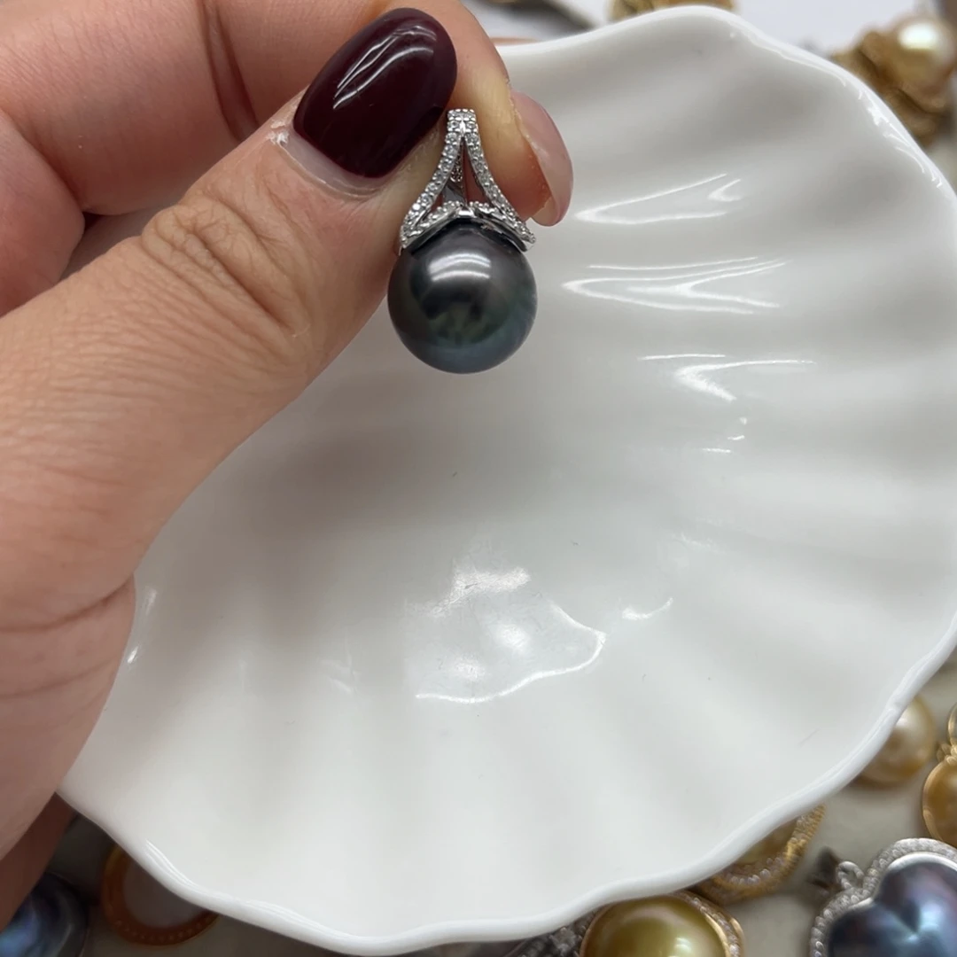 银S925镶嵌海水珍珠吊坠(不含链)