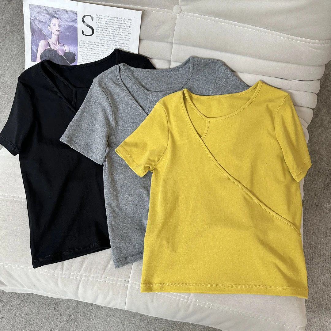 【米可家】设计感三角镂空短袖T恤042912