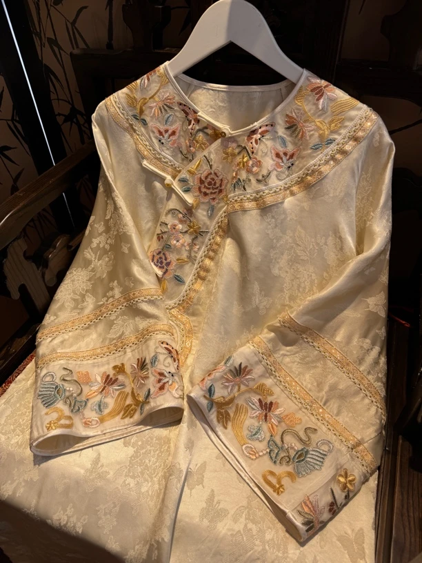 『怀安』原创设计高端重工刺绣打籽绣新中式显瘦唐装连衣裙