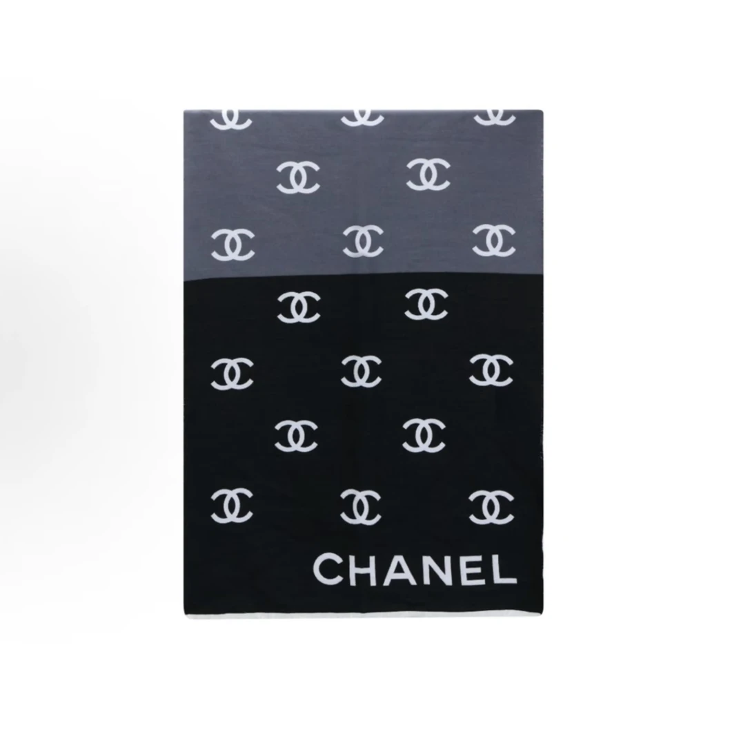 未使用 Chanel/香奈儿 灰色拼色双c羊毛围巾 16740411