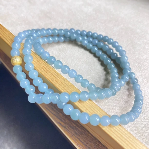 天然翡翠A货5mm天蓝珠链多样性发货发其一