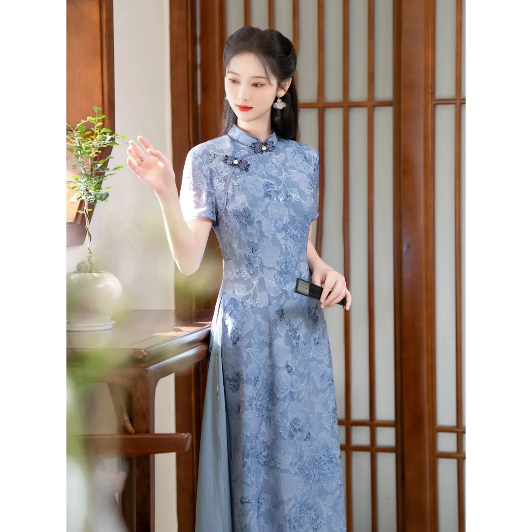 【一盏清茶】衣长117左右新款春夏款复古中长高档文艺旗袍连衣裙