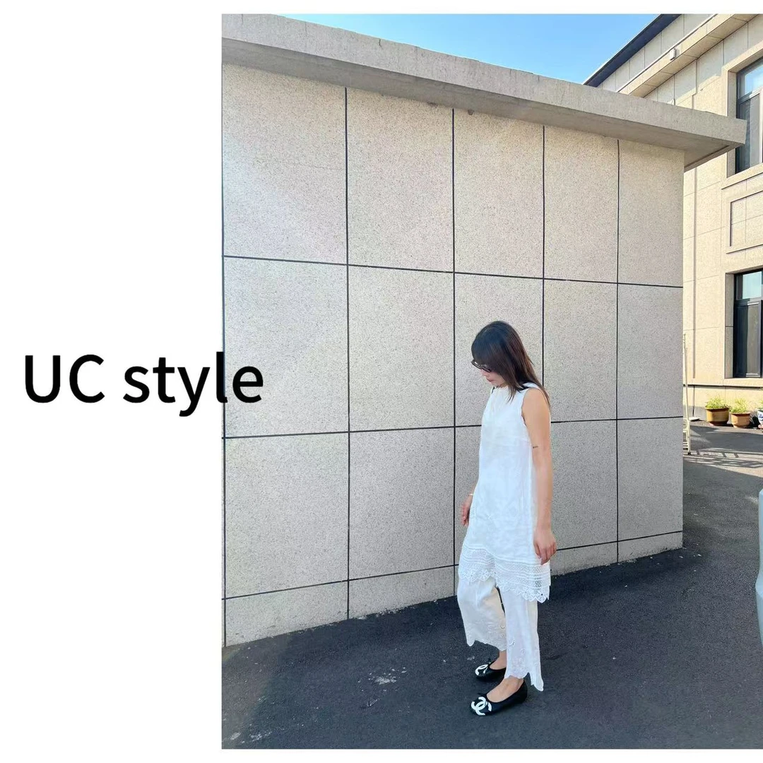 【UC STYLE】A8276亚麻镂空花边拼接背心裙主播穿S码