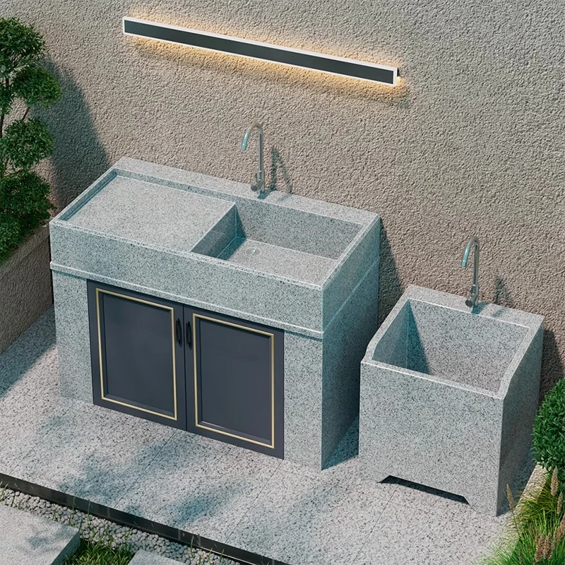 大理石洗衣池户外水槽阳台洗衣盆露台庭院水池室外洗手台切角台盆