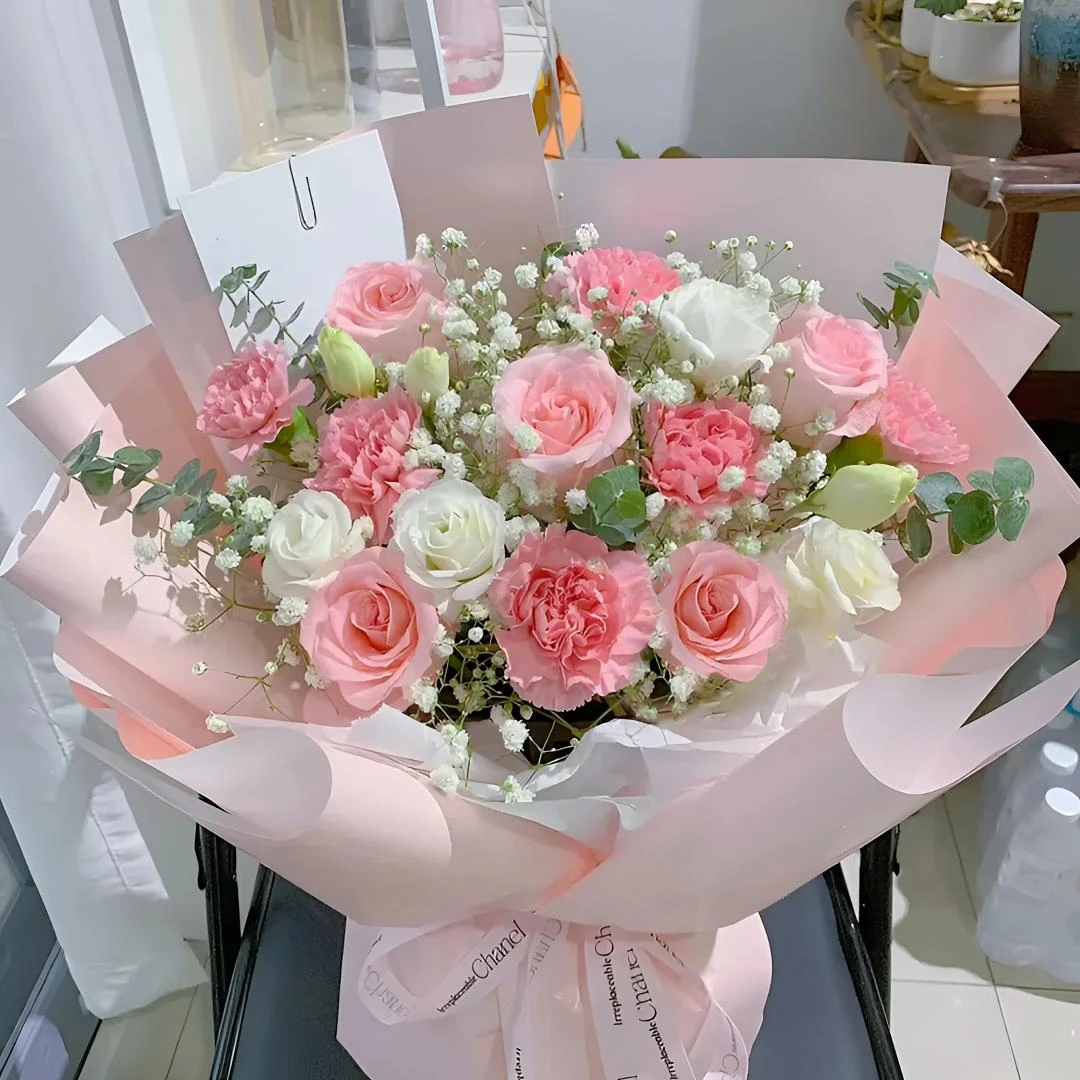 【昭昭如愿】11朵粉玫瑰康乃馨混搭送老婆妈妈婆婆长辈领导生日祝福礼物鲜花花束小时达同城配送