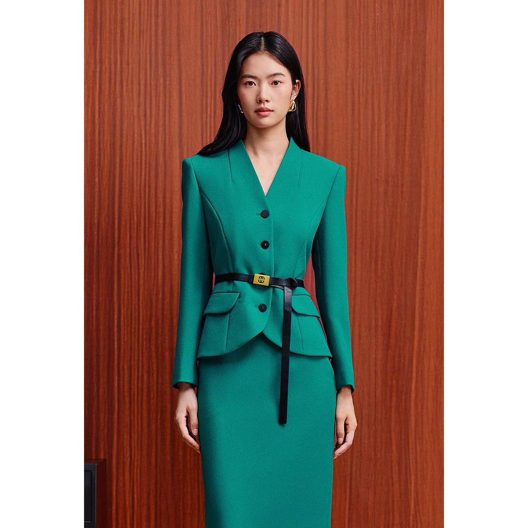 OBBLIGATO/奥丽嘉朵2025秋冬季气质v领腰带通勤外套1C65510120