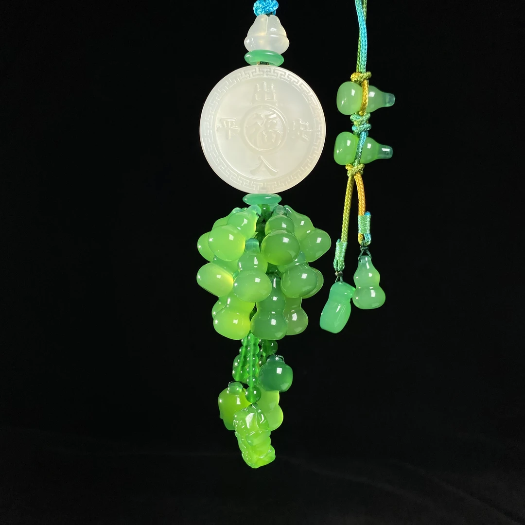 平安福字满绿葫芦绿色车挂天然玉石玛瑙通用大气简约礼物