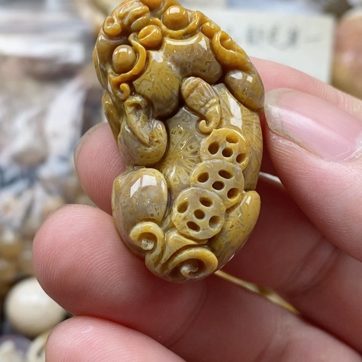 硅化珊瑚（珊瑚玉）未镶嵌颈饰黄*