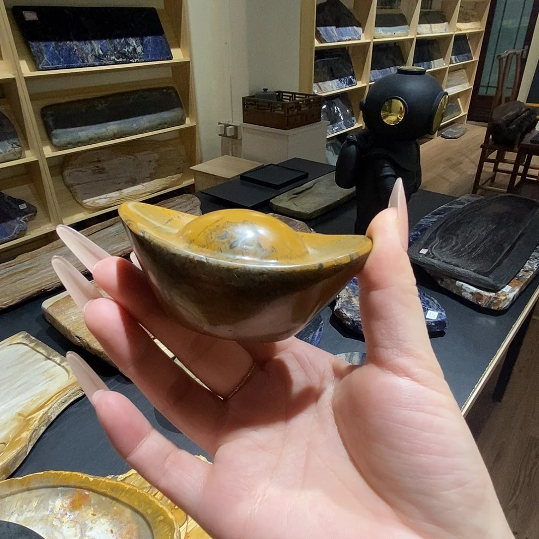 天然金钱石金元宝茶宠摆件