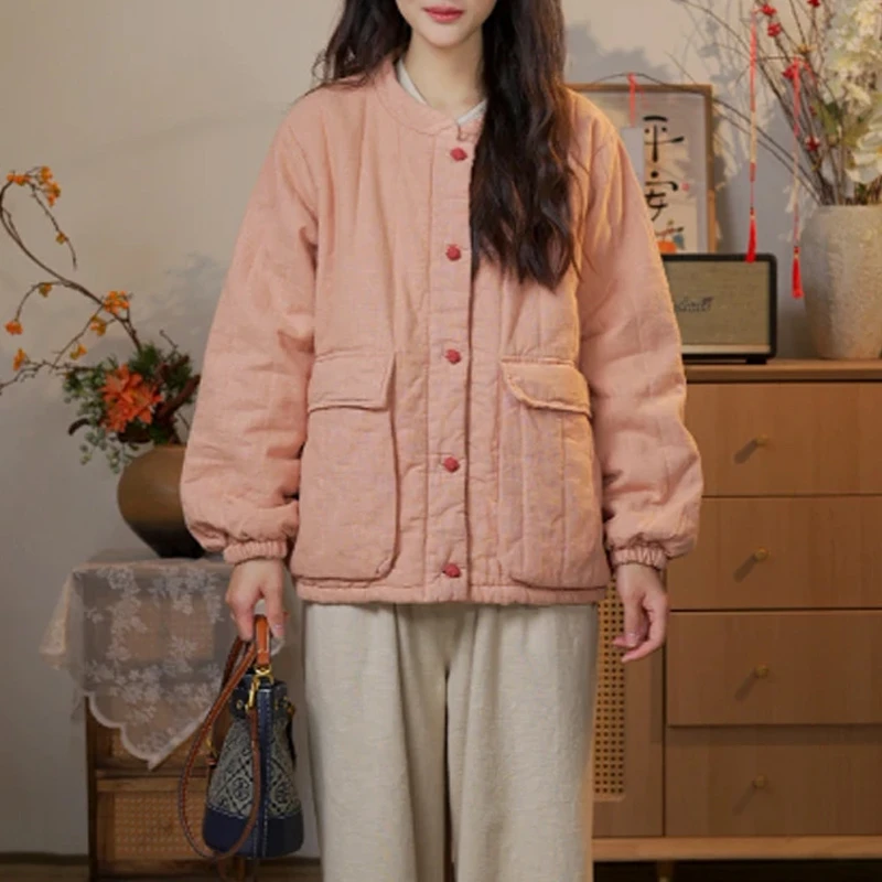 2025新中式手工盘扣松弛慵懒棉服休闲显瘦气质百搭设计感女士女