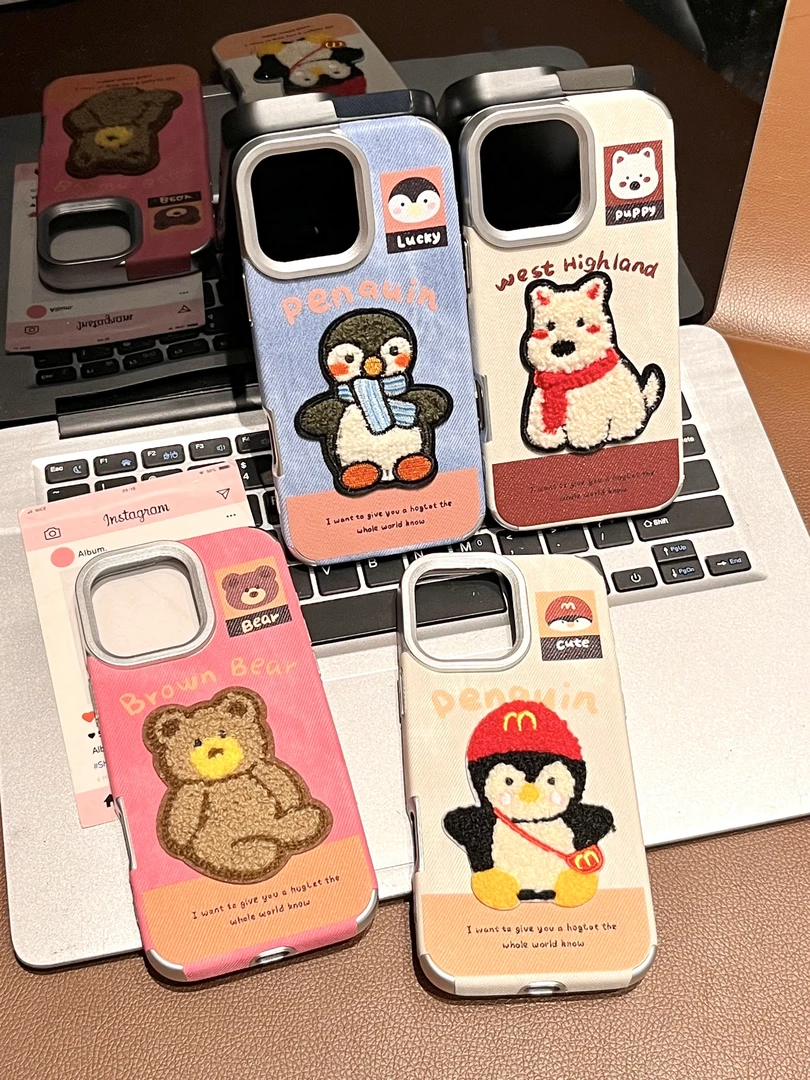 电镀刺绣可爱西高地小熊适用iphone16promax手机壳苹果13141516女