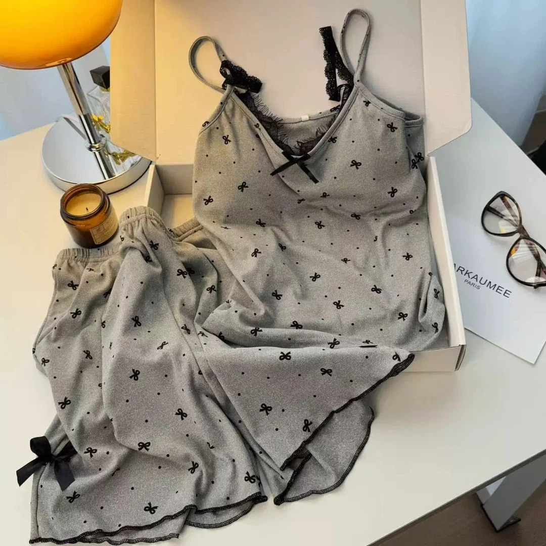 纯欲辣妹带胸垫蝴蝶结吊带睡衣女春夏季2025年新款家居服套装外穿