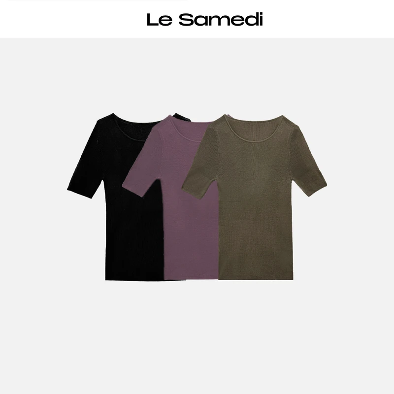 Le Samedi【赫本芭蕾】复古極简风 18针岛精无缝针织短袖