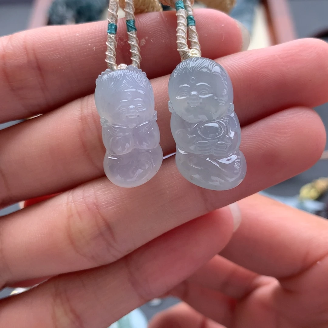 翡翠未镶嵌项链金童玉女