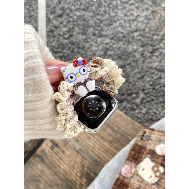 发圈kitty猫适用苹果手表表带s11代apple女iwatch10987se小米9pro