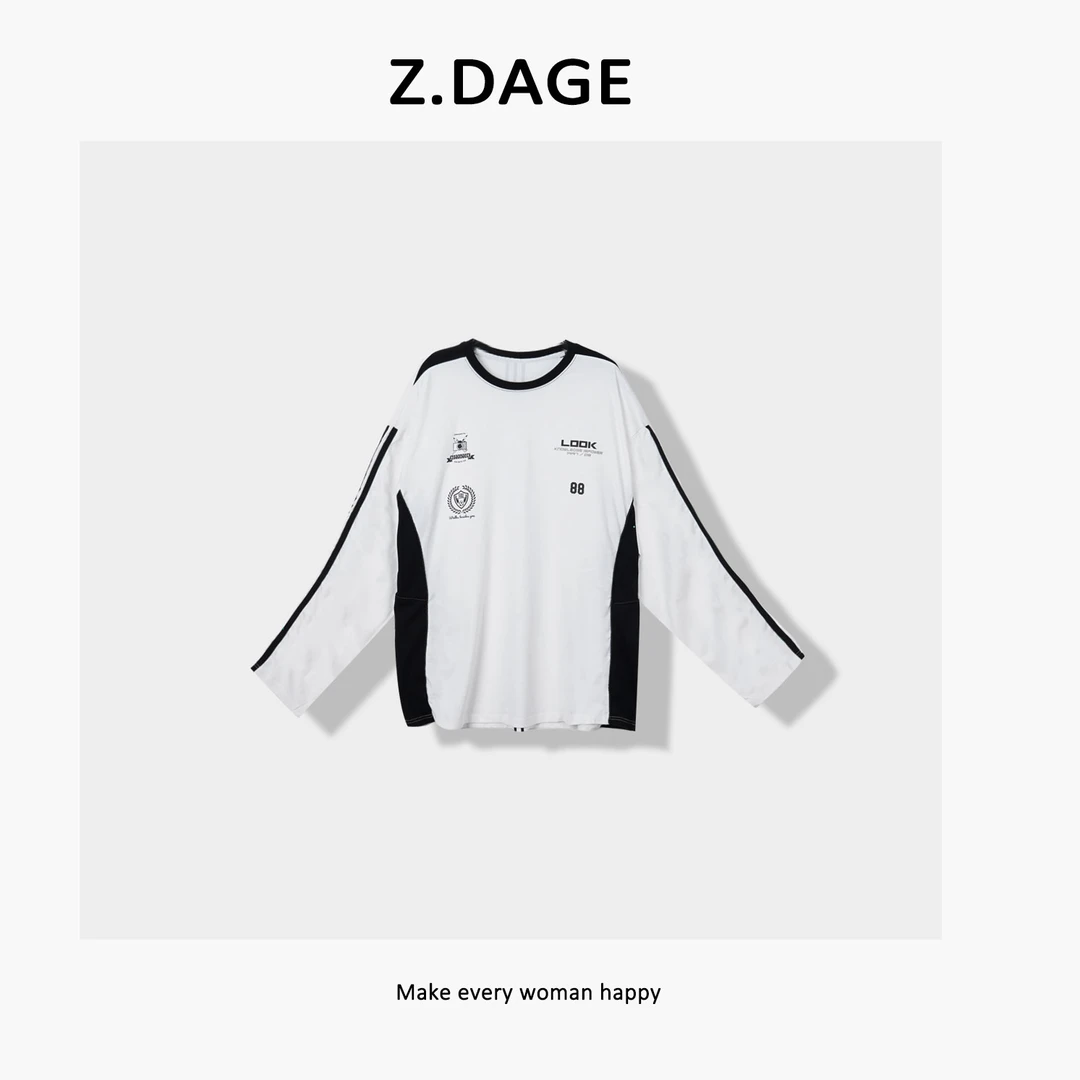 Z.DAGE'梦境‘时尚街头潮牌撞色英文设计感长袖T恤-242760