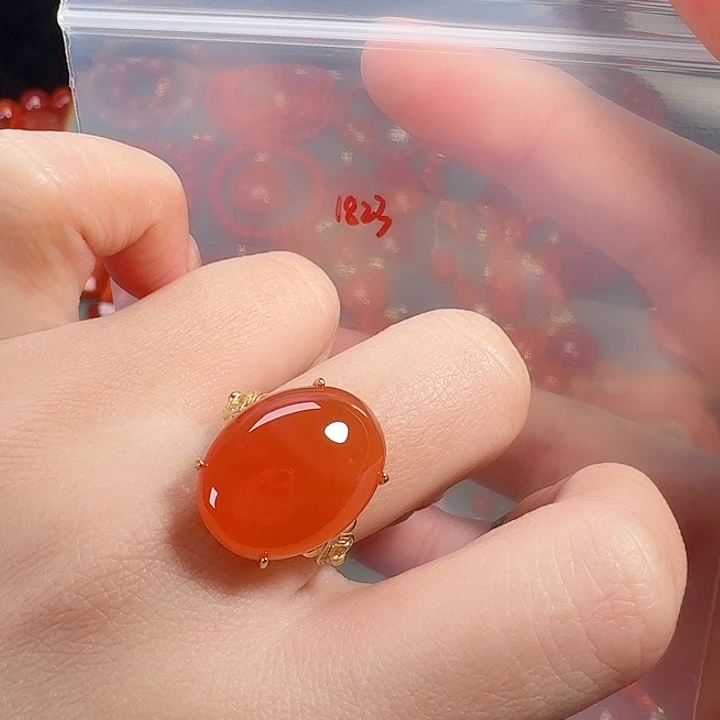 南红玛瑙银S925镶嵌戒指