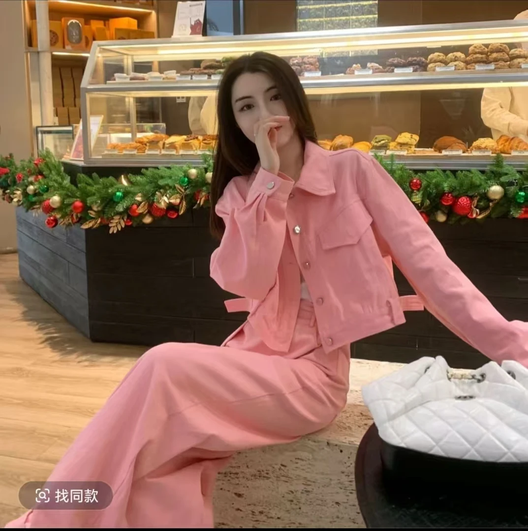 【影姐宠粉】新款牛仔套装时尚套装阔腿裤女装高腰宽松韩版6172