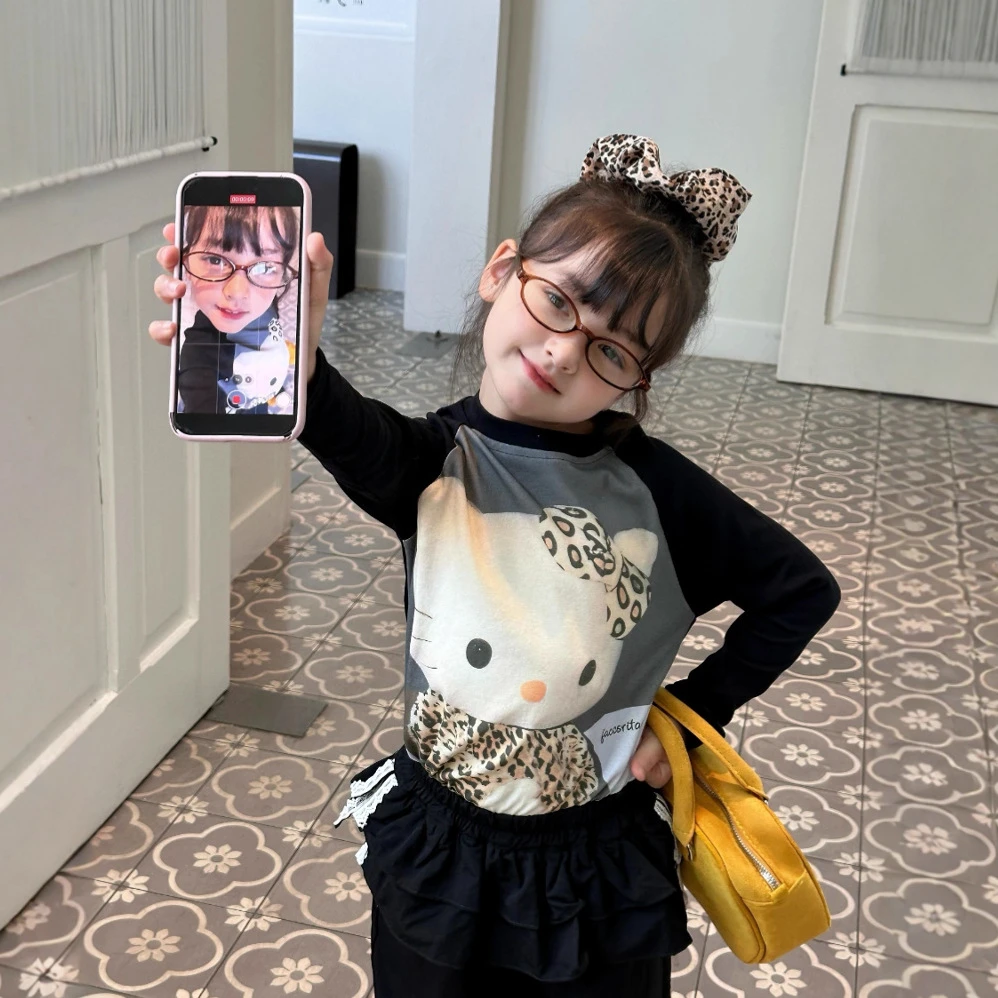 2025秋季童装卡通KT猫T恤女童中小童新款长袖打底衫套头上衣