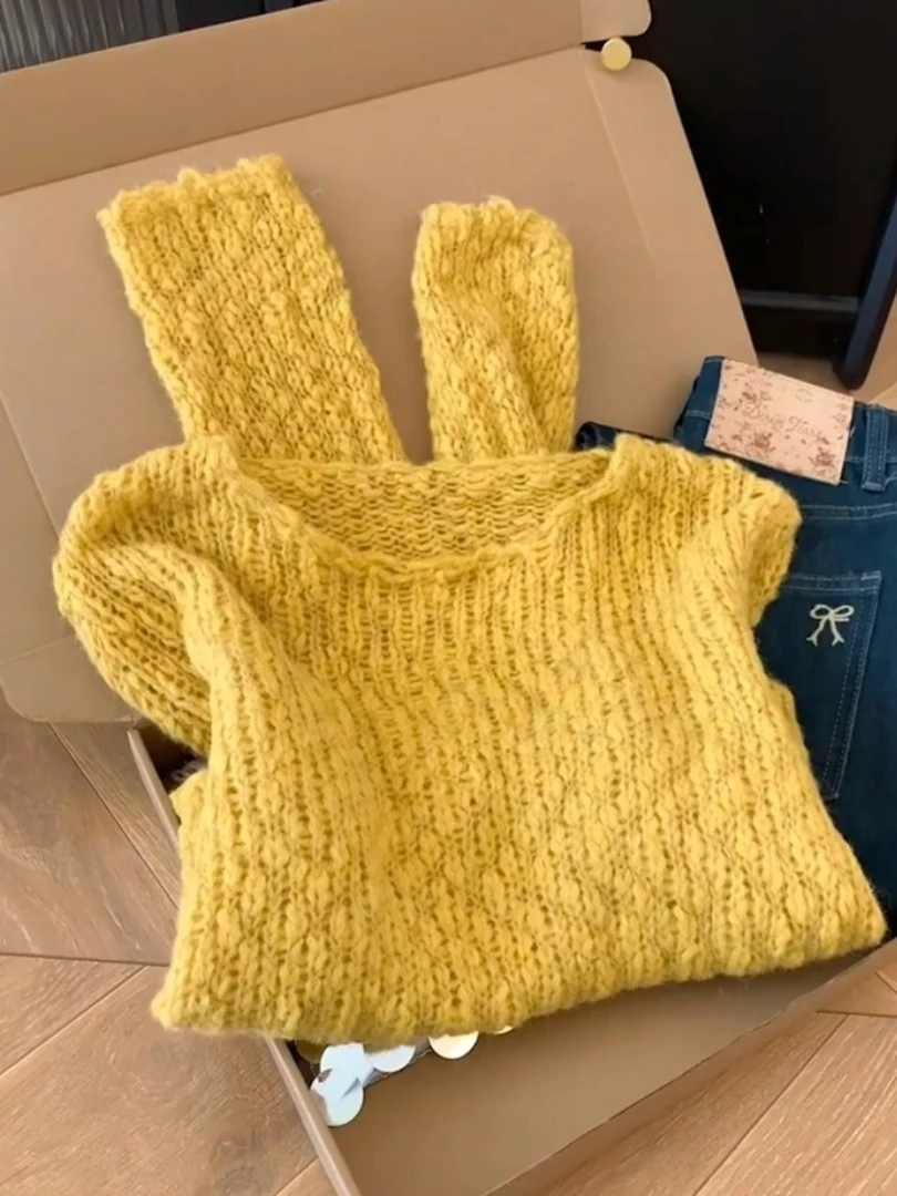 黄色圆领薄款针织衫女2025新款简单大方高级感江浙沪名媛气质上衣