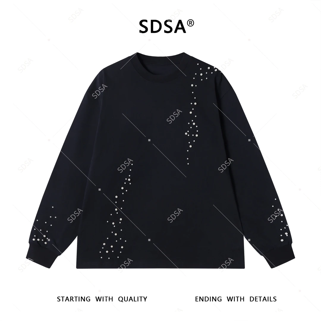 SDSA秋季新款男士痞帅简约重工立体珠子设计圆领卫衣潮流套头宽松