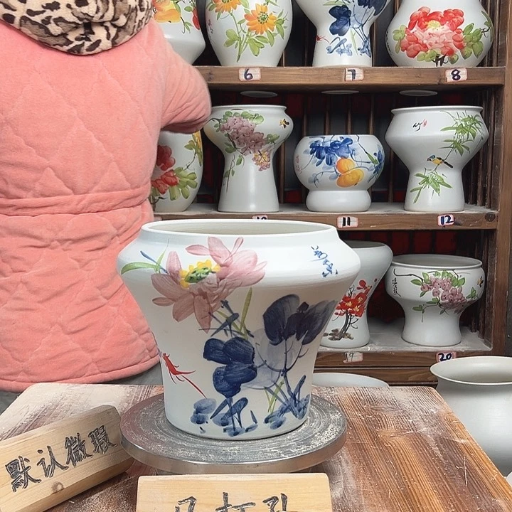 摆件高20口18.5青花荷花新款陶瓷陶瓷