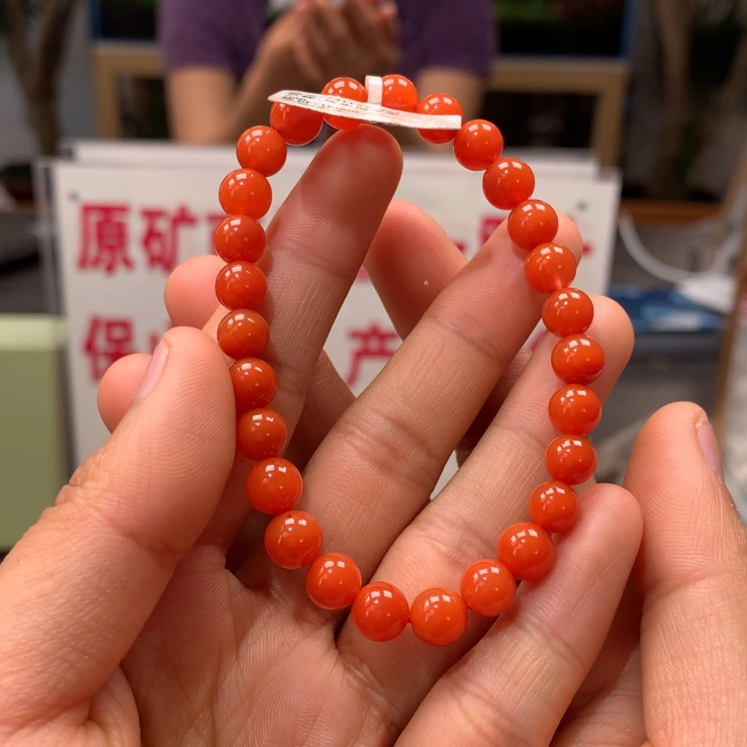 南红玛瑙7mm鲜柿子红单圈手串未镶嵌