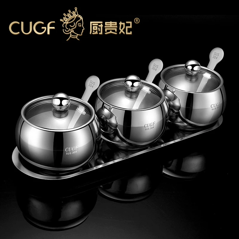 厨贵妃304不锈钢厨房调味盒调料瓶套装收纳罐油盐瓶现代简约四个