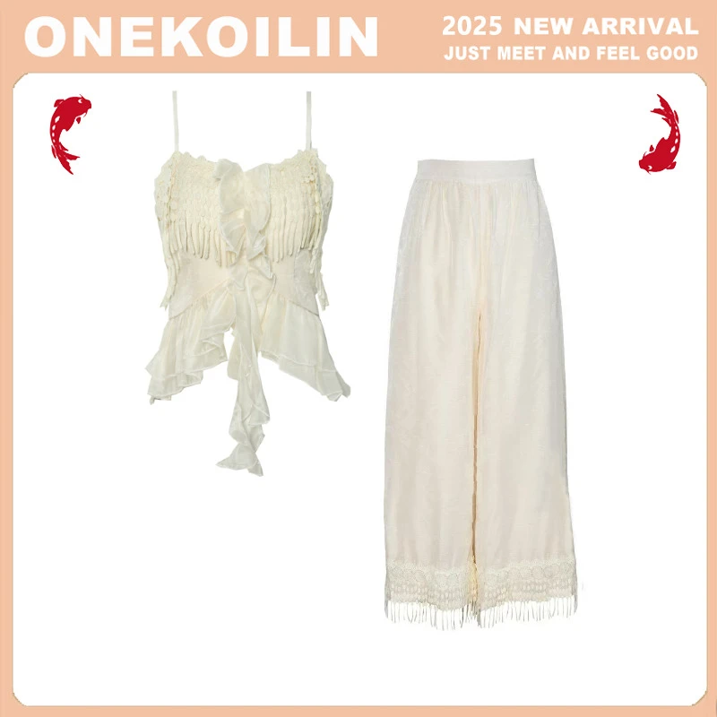 【黄蓉推荐】OneKoilin“海岛时光”两件套花蕾丝流苏套装 HDSG