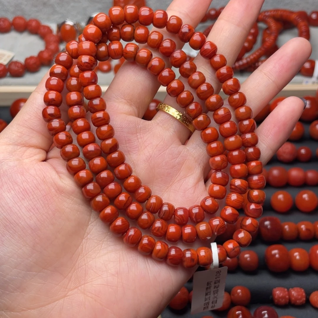 手串未镶嵌南红玛瑙7mm瓦西料满肉牛血火焰老型108
