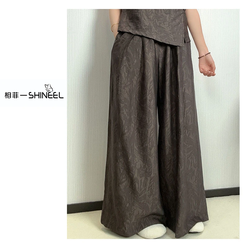相菲原创一【裤子】新中式气质百搭重工提花阔腿裤夏季时尚设计师款