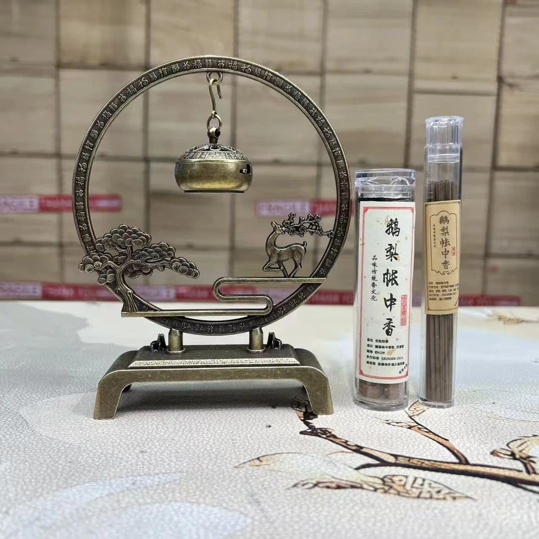 瓷韵优品 一鹿前行福禄合金吊香炉带亚克力鹅梨香鹅梨账中香-6683