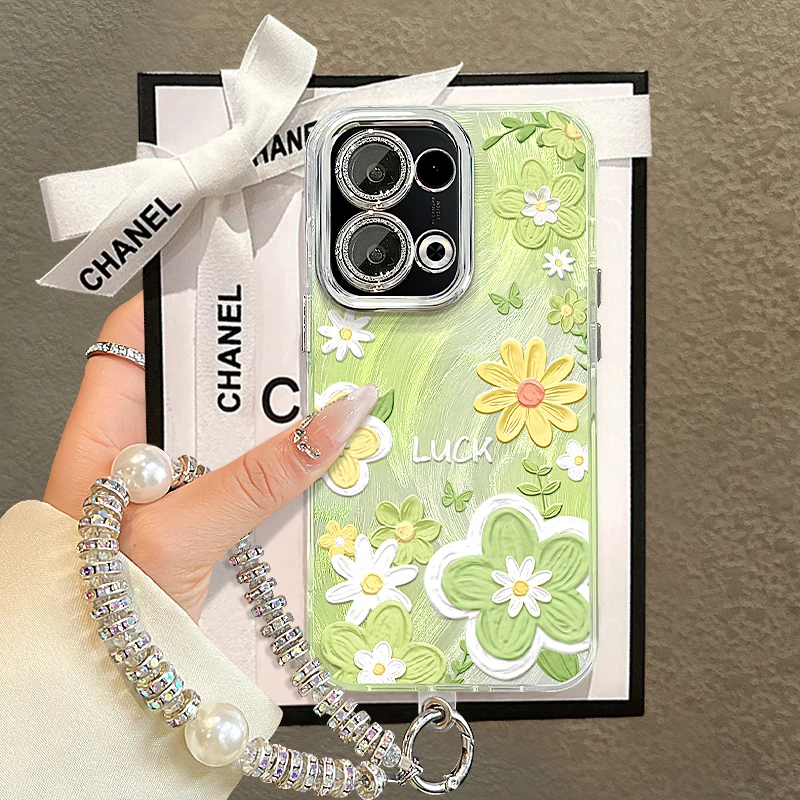 油画花手链适用苹果15vivo华为oppo小米iPhone14精孔羽纱手机壳