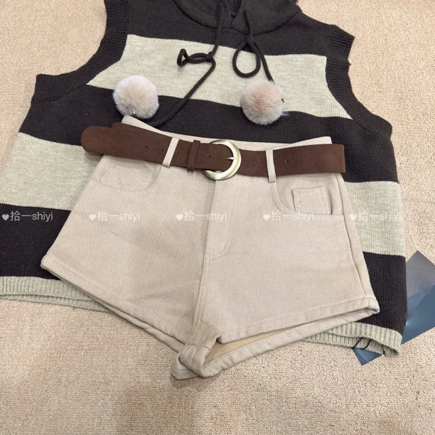 拾一 【腿精短裤】小个子高腰加厚牛仔短裤配腰带