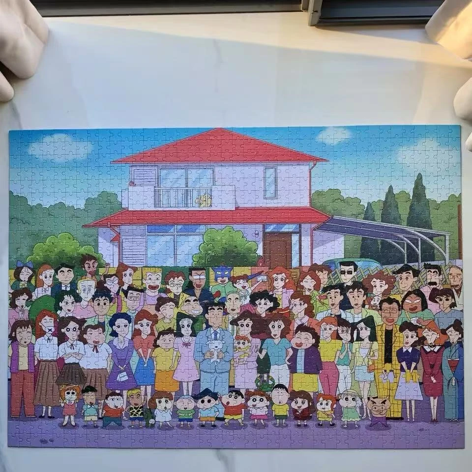 新款1000片雪景蜡笔小新全家福纸质拼图男生女孩解压益智玩具礼物