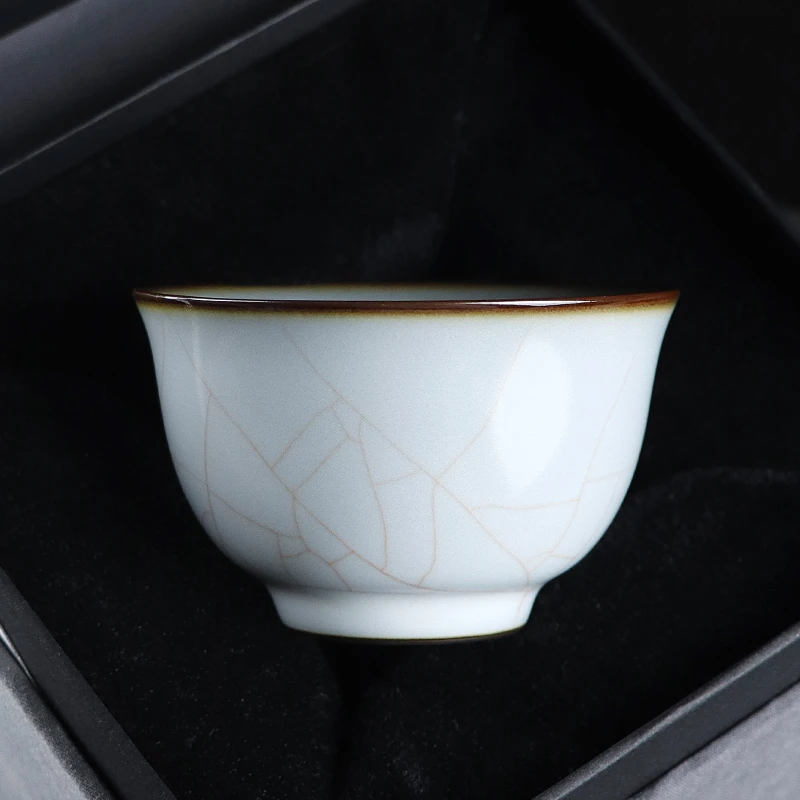 凝香阁 茶养开片铁胎月白汝窑压手杯 陶瓷功夫茶具茶杯中式主人杯