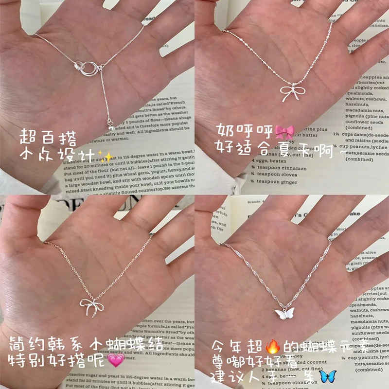 链子925银 吊坠结线条项链女冷淡风百搭叠戴锁骨链甜ins轻奢韩系