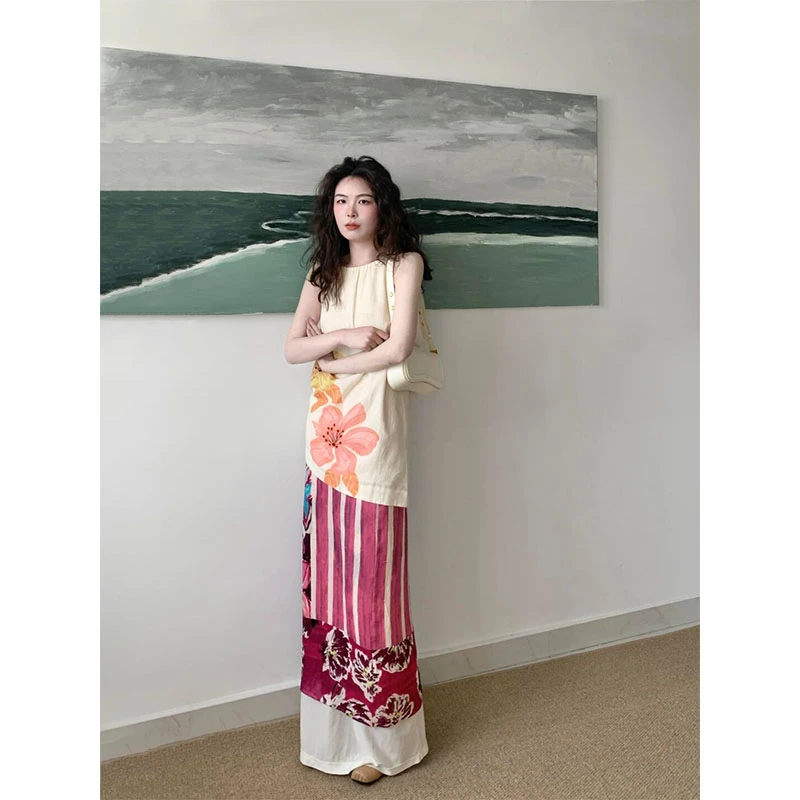 2025秋季新款修身显瘦无袖上衣时尚小众度假风气质时尚高级半身裙