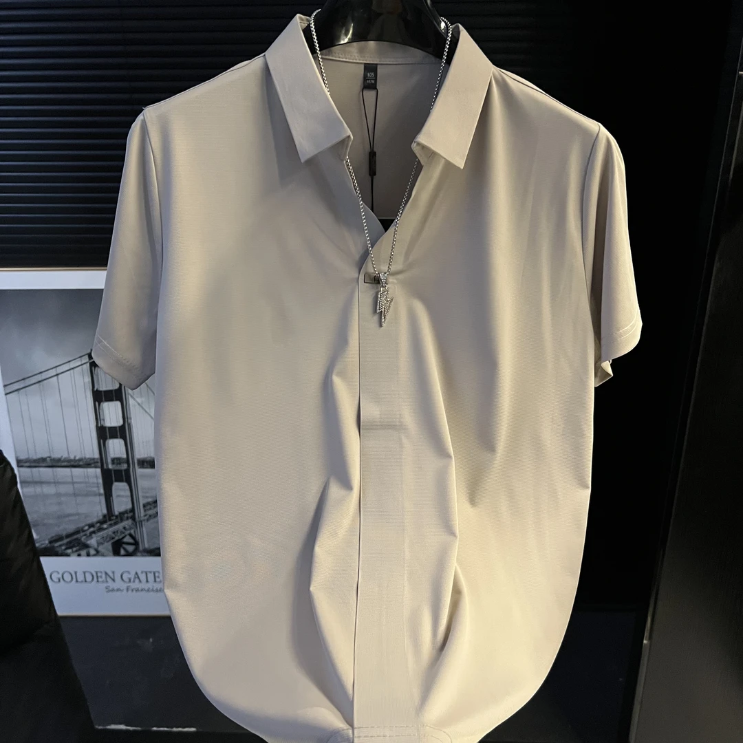 简约大气-2025夏季新款短袖休闲V领镂空T恤百搭衬衫纯色POLO衫H